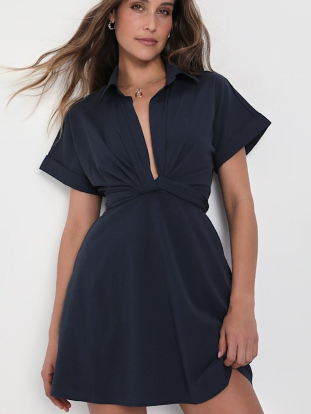 Lulus Breeze By Navy Blue Tie-back Mini Dress With Pockets - Size M